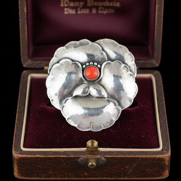 Georg Jensen Sterling Silver Pansy Coral Brooch No. 113 - Boylerpf