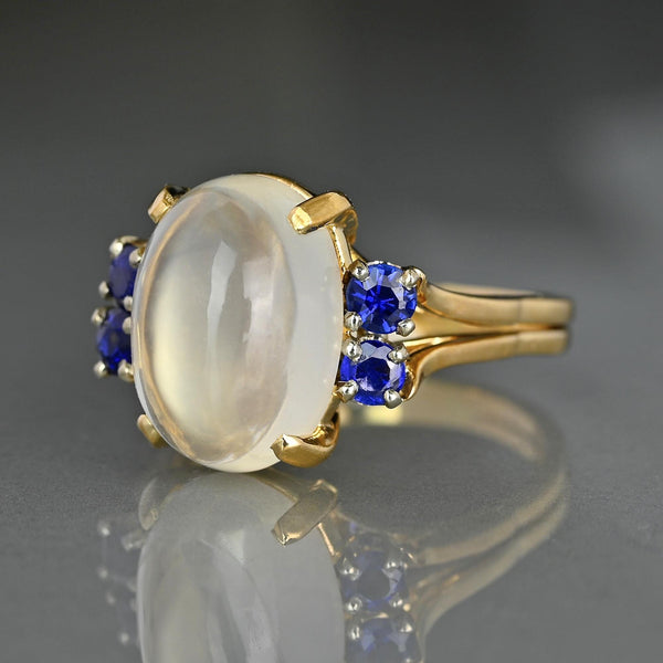 Vintage 14K Gold Moonstone and Blue Sapphire Ring - Boylerpf