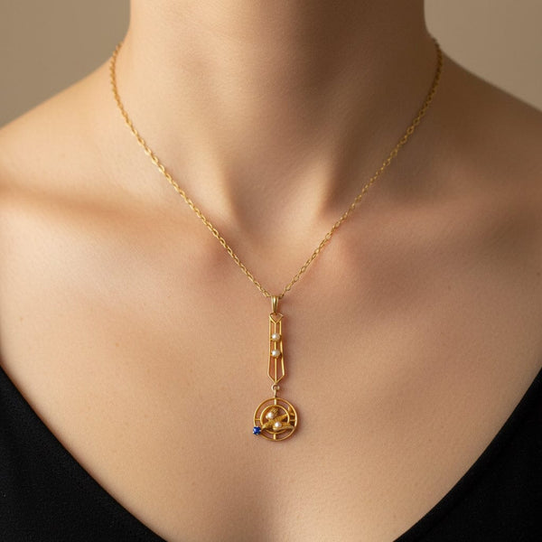 Antique Saint Esprit Pearl and Sapphire Lavaliere Necklace - Boylerpf