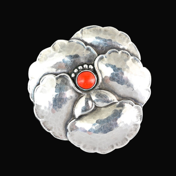 Georg Jensen Sterling Silver Pansy Coral Brooch No. 113 - Boylerpf