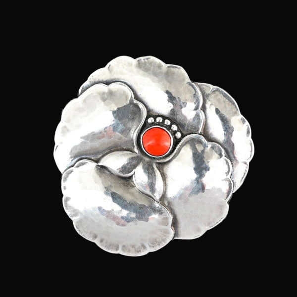 Georg Jensen Sterling Silver Pansy Coral Brooch No. 113 - Boylerpf