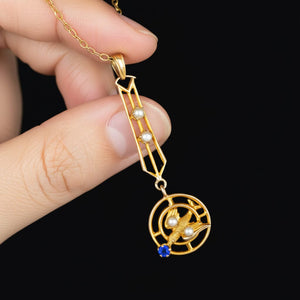 Antique Saint Esprit Pearl and Sapphire Lavaliere Necklace - Boylerpf