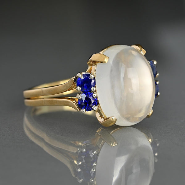 Vintage 14K Gold Moonstone and Blue Sapphire Ring - Boylerpf