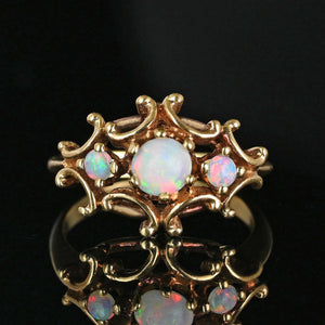 Antique Victorian Gold Three Stone Australian Opal Ring - Boylerpf