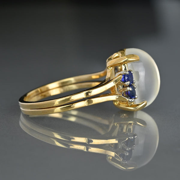 Vintage 14K Gold Moonstone and Blue Sapphire Ring - Boylerpf