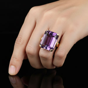 Mid-Century 27 Carat Amethyst Cocktail Ring in 14K Gold - Boylerpf