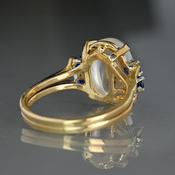 Vintage 14K Gold Moonstone and Blue Sapphire Ring - Boylerpf