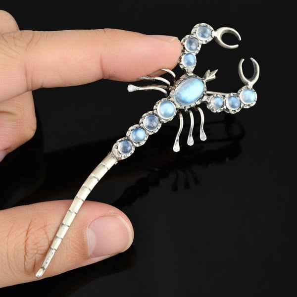 Antique Moonstone Scorpion Brooch Insect Statement Pin - Boylerpf