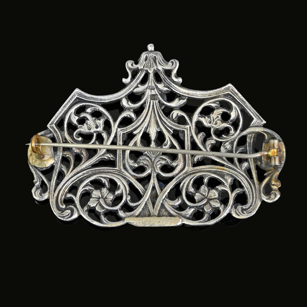 Oversized Antique Silver Cabochon Amethyst Brooch - Boylerpf