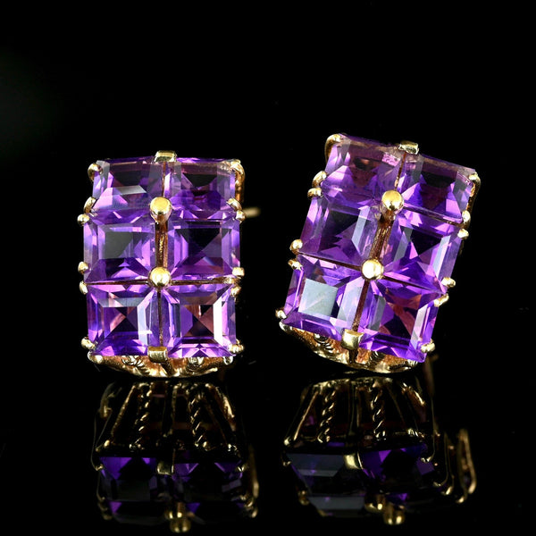 14K Yellow Gold Amethyst Huggie Earrings 14.5CT