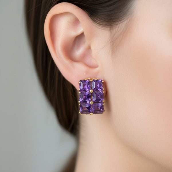 14K Yellow Gold Amethyst Huggie Earrings 14.5CT