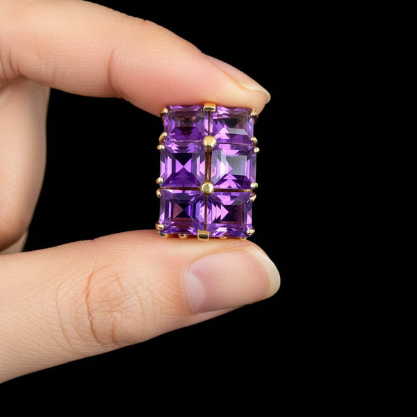 14K Yellow Gold Amethyst Huggie Earrings 14.5CT