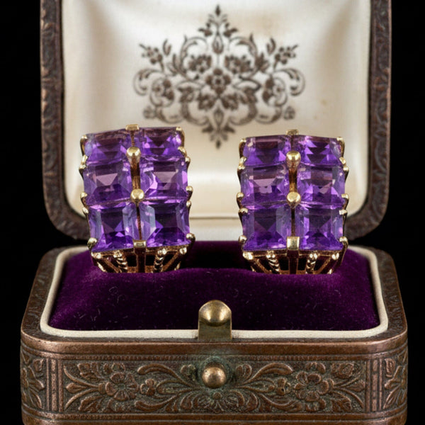 14K Yellow Gold Amethyst Huggie Earrings 14.5CT