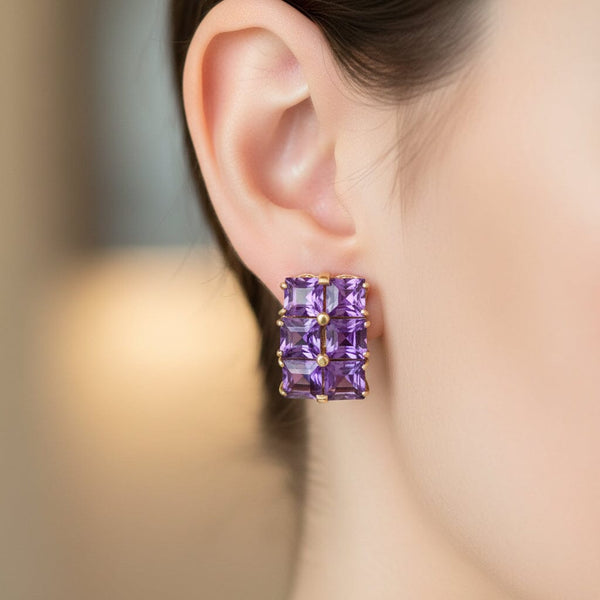 14K Yellow Gold Amethyst Huggie Earrings 14.5CT