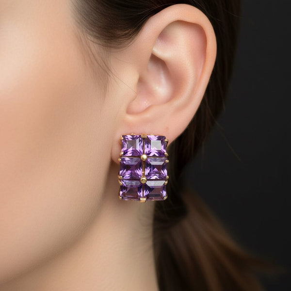 14K Yellow Gold Amethyst Huggie Earrings 14.5CT