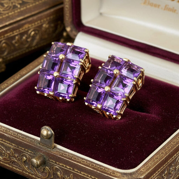 14K Yellow Gold Amethyst Huggie Earrings 14.5CT
