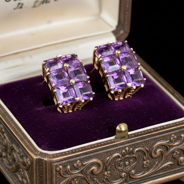 14K Yellow Gold Amethyst Huggie Earrings 14.5CT