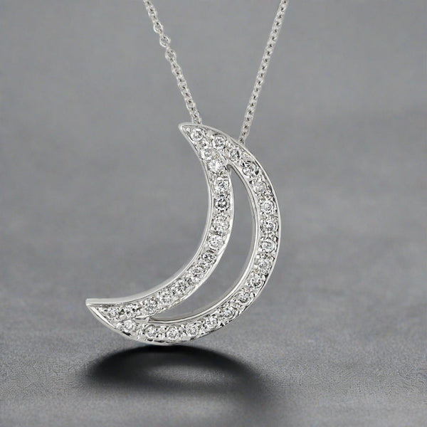 14K White Gold Crescent Moon Diamond Necklace - Boylerpf