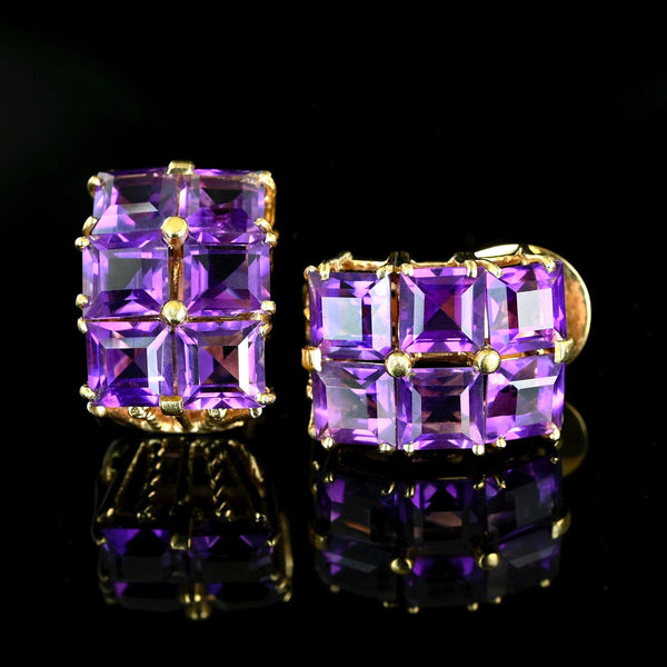 14K Yellow Gold Amethyst Huggie Earrings 14.5CT