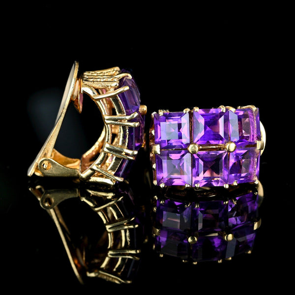14K Yellow Gold Amethyst Huggie Earrings 14.5CT