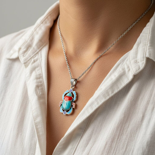 Antique Art Deco Sterling Silver Scarab Pendant - Boylerpf