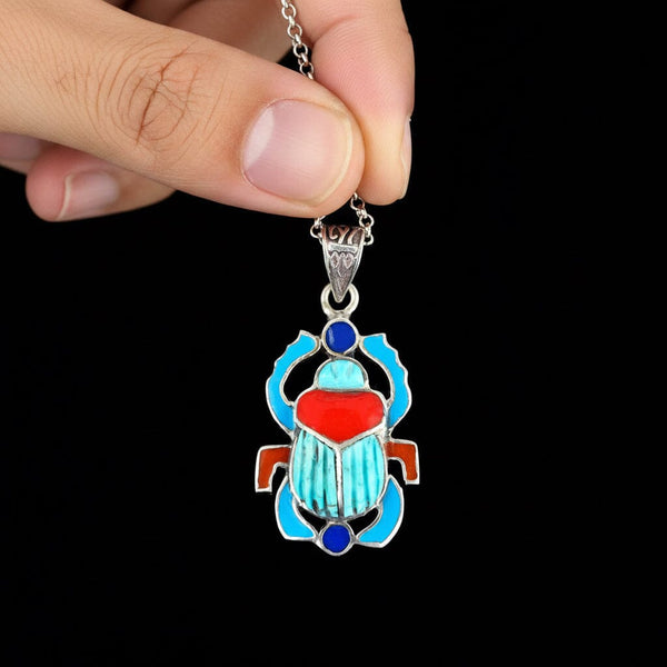 Antique Art Deco Sterling Silver Scarab Pendant - Boylerpf