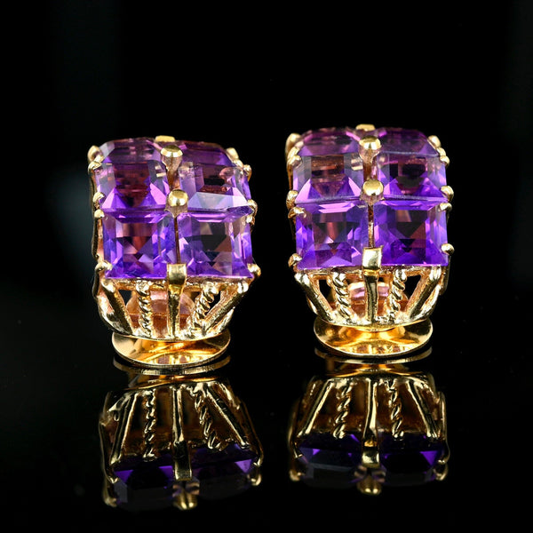 14K Yellow Gold Amethyst Huggie Earrings 14.5CT