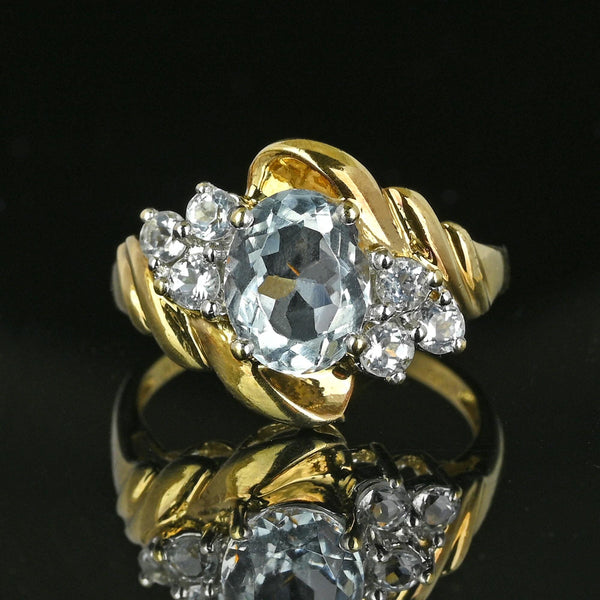 Vintage Gold Aquamarine Cluster Cocktail Ring - Boylerpf