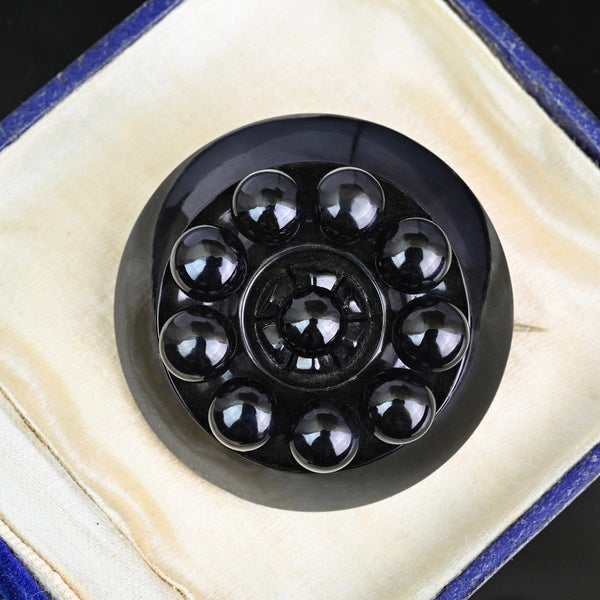 Victorian Antique Whitby Jet Brooch Pendant - Boylerpf