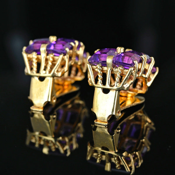 14K Yellow Gold Amethyst Huggie Earrings 14.5CT