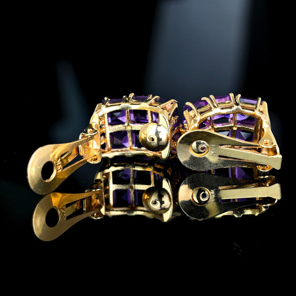 14K Yellow Gold Amethyst Huggie Earrings 14.5CT