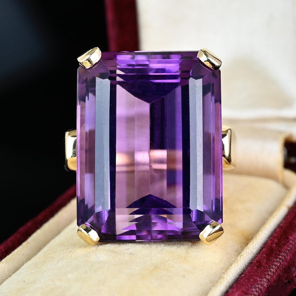 Mid-Century 27 Carat Amethyst Cocktail Ring in 14K Gold - Boylerpf