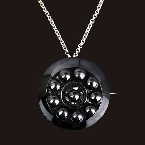 Victorian Antique Whitby Jet Brooch Pendant - Boylerpf
