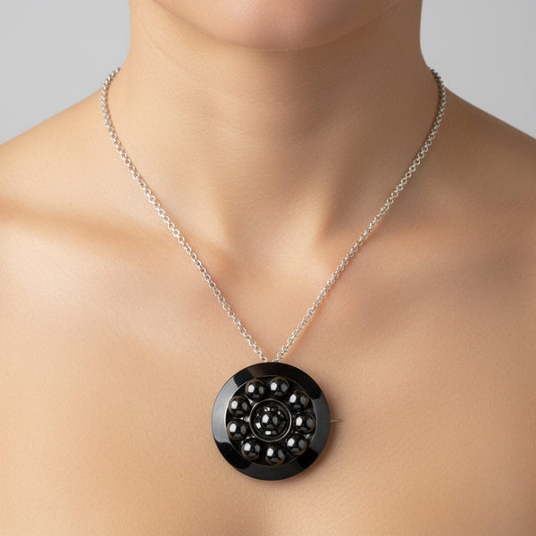 Victorian Antique Whitby Jet Brooch Pendant - Boylerpf