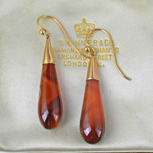 Antique Gold Banded Agate Torpedo Earrings - Boylerpf