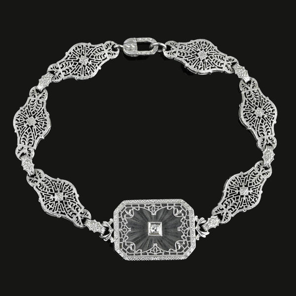 Art Deco Platinum Filigree Diamond Rock Crystal Bracelet - Boylerpf