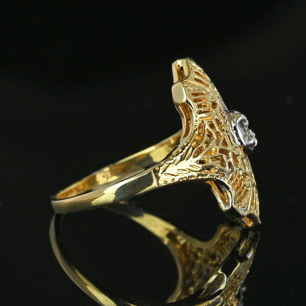 Vintage 10K Gold Filigree Diamond Shield Ring, Art Deco - Boylerpf