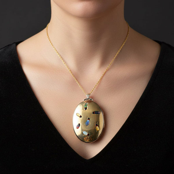 Antique Shibayama Insect Rolled Gold Locket Pendant - Boylerpf