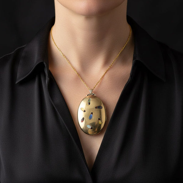 Antique Shibayama Insect Rolled Gold Locket Pendant - Boylerpf