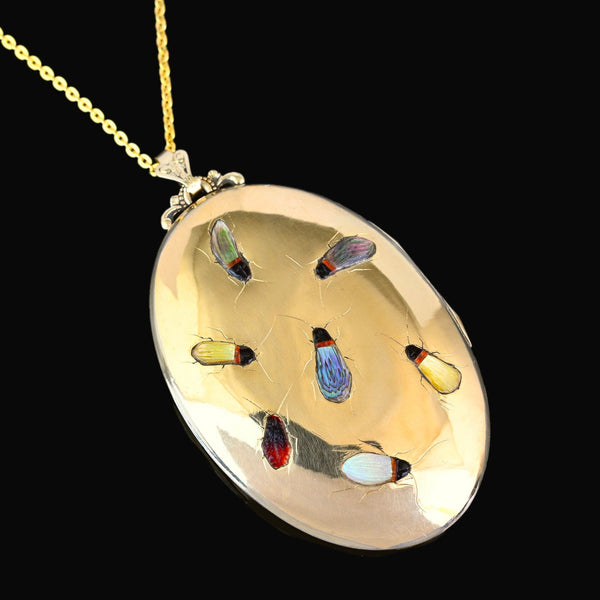 Antique Shibayama Insect Rolled Gold Locket Pendant - Boylerpf