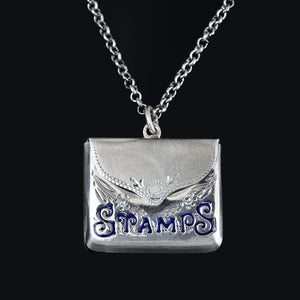 Sterling Silver Blue Enamel Envelope Stamp Case Pendant - Boylerpf