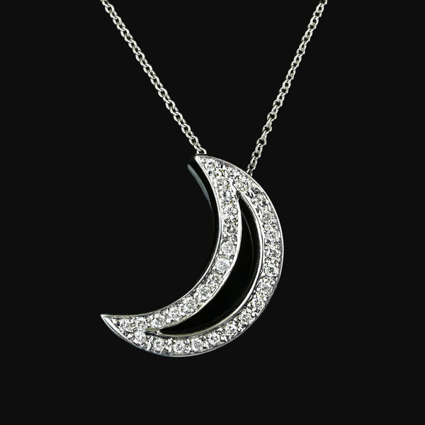 14K White Gold Crescent Moon Diamond Necklace - Boylerpf