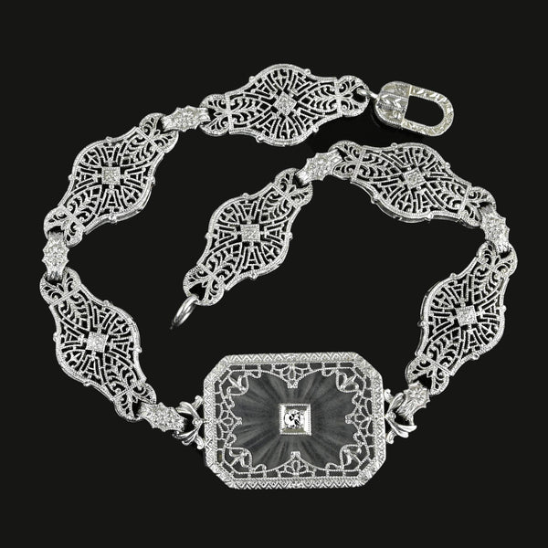 Art Deco Platinum Filigree Diamond Rock Crystal Bracelet - Boylerpf