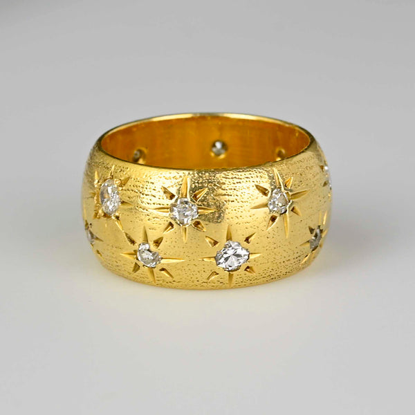 Vintage Wide 14K Gold Star Diamond Band Ring - Boylerpf