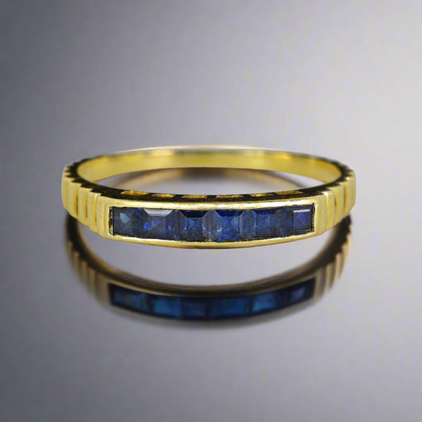 Ribbed 14K Gold Channel Set Sapphire Ring Band - Boylerpf