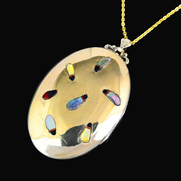Antique Shibayama Insect Rolled Gold Locket Pendant - Boylerpf