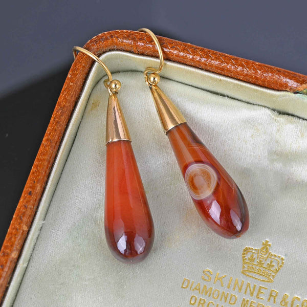 Antique Gold Banded Agate Torpedo Earrings - Boylerpf