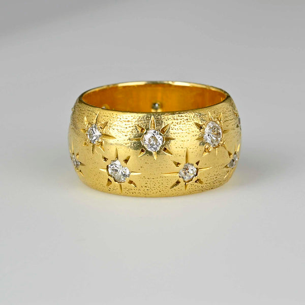 Vintage Wide 14K Gold Star Diamond Band Ring - Boylerpf