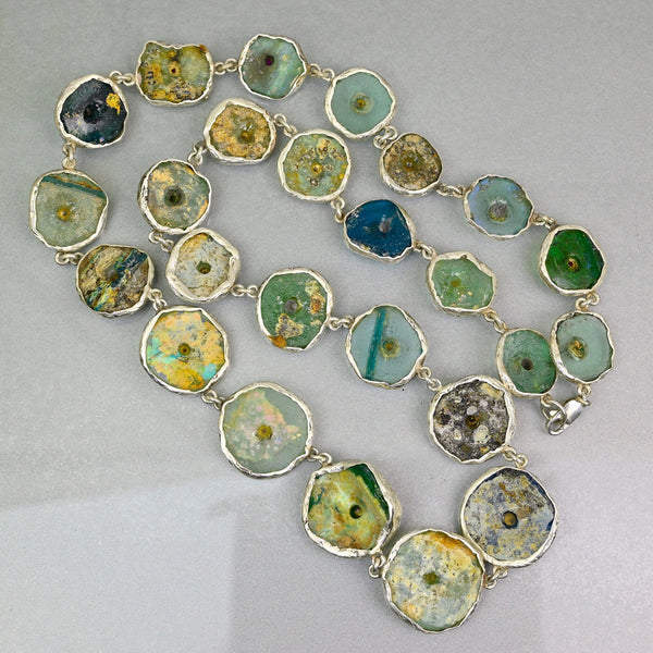 Roman Glass Necklace with 14K Gold Ruby Sterling Silver