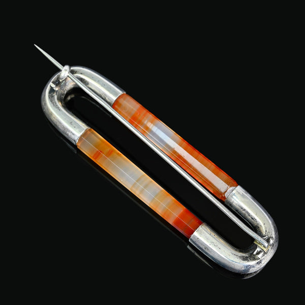 Antique Victorian Silver Scottish Banded Agate Brooch Kilt Pin - Boylerpf